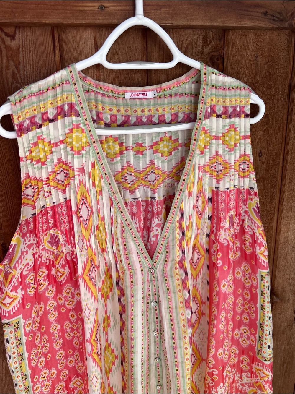 Johnny Was Pintuck V-Neck 100% Silk Akris Tunic Size L - Picture 4 of 11